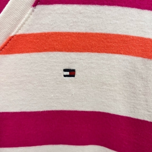 Classic Y2K Vintage Tommy Hilfiger Pink Striped V Neck Cotton Tee Size XL Preppy - Picture 4 of 5